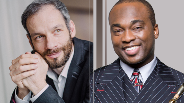 Conductor Dima Slobodeniouk and saxophonist James Carter