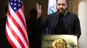 FILE - El Salvador's President Nayib Bukele speaks at the National Palace as he hosts a meeting with U.S. congresspeople in San Salvador, El Salvador, Jan. 19, 2026.