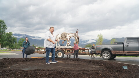 Perry Murdock preparing the ground where the Chief Tabby statue now stands.