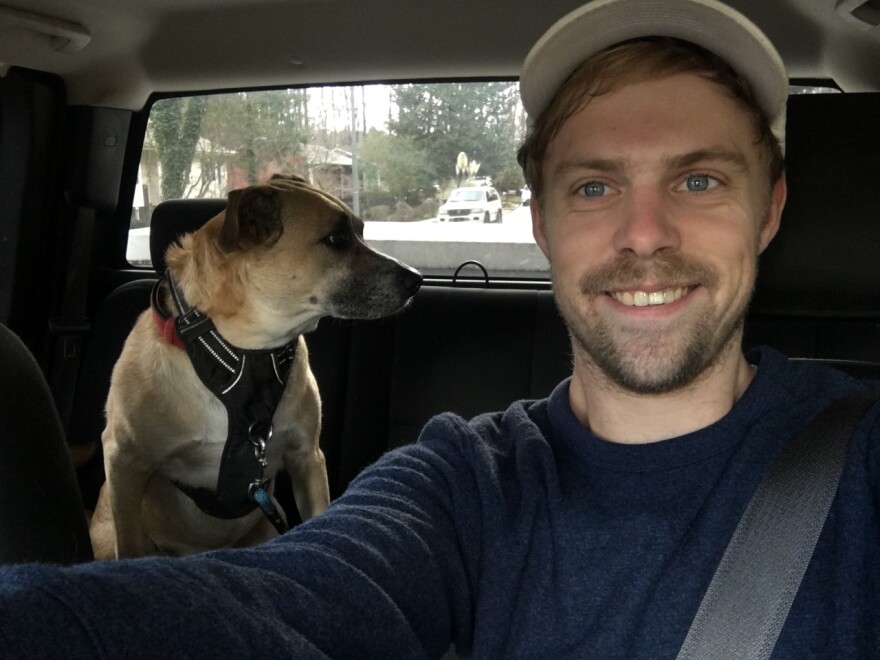 Jake Vincent with his dog, Wilson.