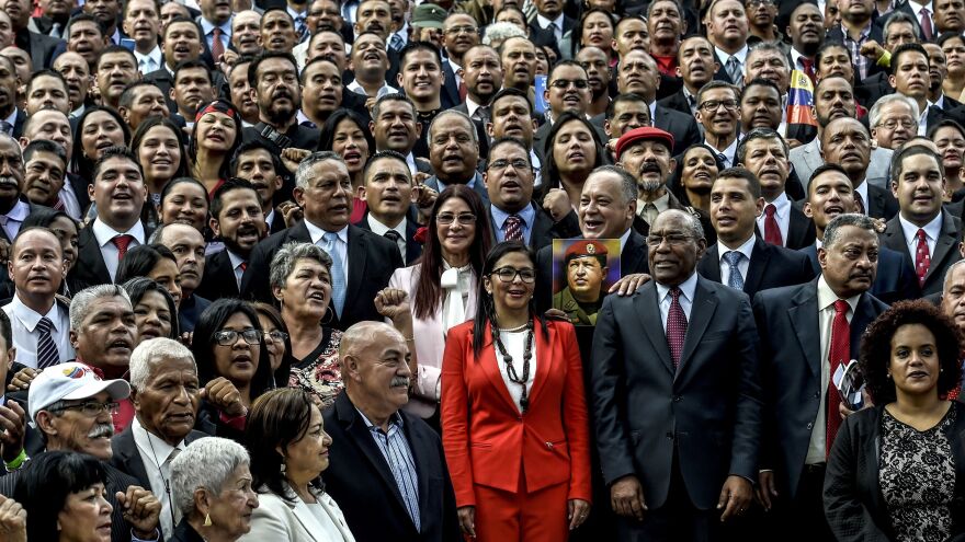 Members of the constituent assembly pose for the cameras during their inauguration last week in Caracas. The powerful group of delegates was called into existence by Venezuelan President Nicolas Maduro, who has tasked it with rewriting the country's constitution.