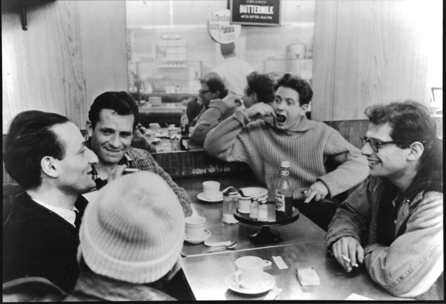 Larry Rivers, Jack Kerouac, David Amram, Allen Ginsberg(Gregory Corso's back) - during filming of "Pull My Daisy" by John Cohen..jpg