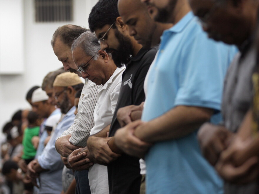 Muslims pray together on the evening of the first day of Ramadan at the Islamic Center of Greater Miami.