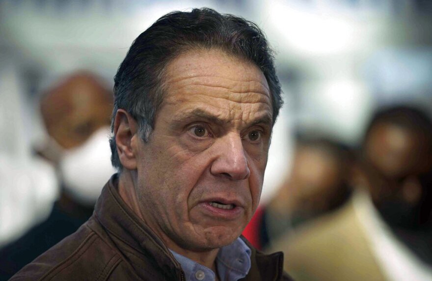 New York Gov. Andrew Cuomo speaks at a vaccination site in New York on March 8, 2021.