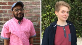 Julian Harris (left) tells Tor Des Roches what he can expect as he begins medically transitioning from female to male.