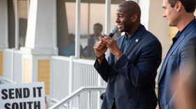Tallahassee Mayor Andrew Gillum and his running mate Chris King address the crowd outside of Riverside Community Center in Fort Myers on Oct. 30.