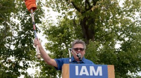 Jody Bennett, IAM resident General Vice President, rallies striking Boeing workers outside the IAM District 837 Union Hall on Wednesday, Oct. 1, 2025, in Hazelwood. Machinists entered their ninth week on strike against the aerospace giant.