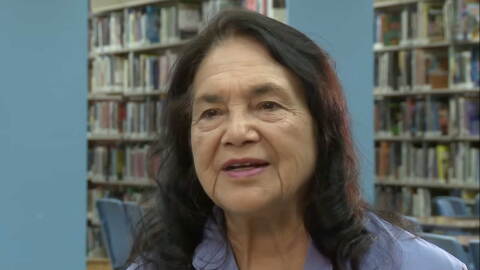 The late labor leader Dolores Huerta, from a 2011 interview with AZPM. Huerta was visiting Sunnyside High School in Tucson, where she spoke to students about political engagement and the importance of peaceful protest.
