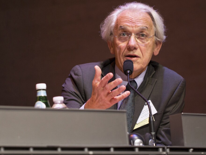 Gérard Mourou, one of three scientists to win the 2018 Nobel Prize in Physics, is shown during a conference in Paris in 2015. Arthur Ashkin of the United States and Canadian Donna Strickland also share the prize.