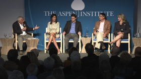 Aspen Institute President and CEO Walter Issacson, South Carolina Gov. Nikki Haley, Arizona Gov. Doug Ducey, North Carolina Gov. Pat McCrory, and Oklahoma Gov. Mary Fallin during Tuesday night's panel discussion.