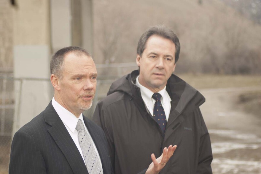 State Department of Transportation Director Mike Tooley and Governor Steve Bullock announce the expedited construction schedule for the Madison Street bridge in Missoula.