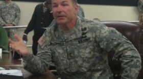 Maj. Gen. James McConville, commander of Fort Campbell, speaks Friday on post.