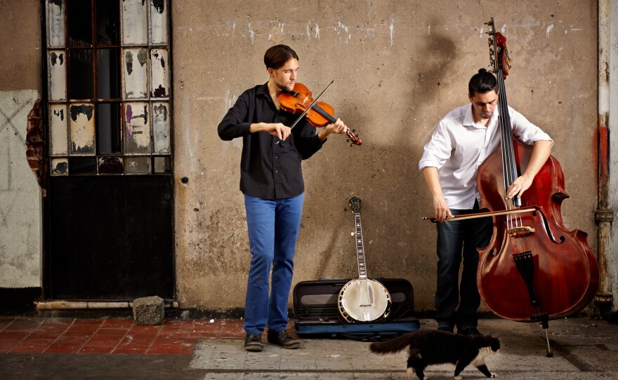 Image of Joe Troop on the left and Diego Sanchez on the right, who play together to form an acoustic world music sound.