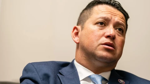 U.S. Rep. Tony Gonzales, R-San Antonio, gives an interview in his office at the Rayburn House Office Building in Washington, D.C., on April 28, 2020.