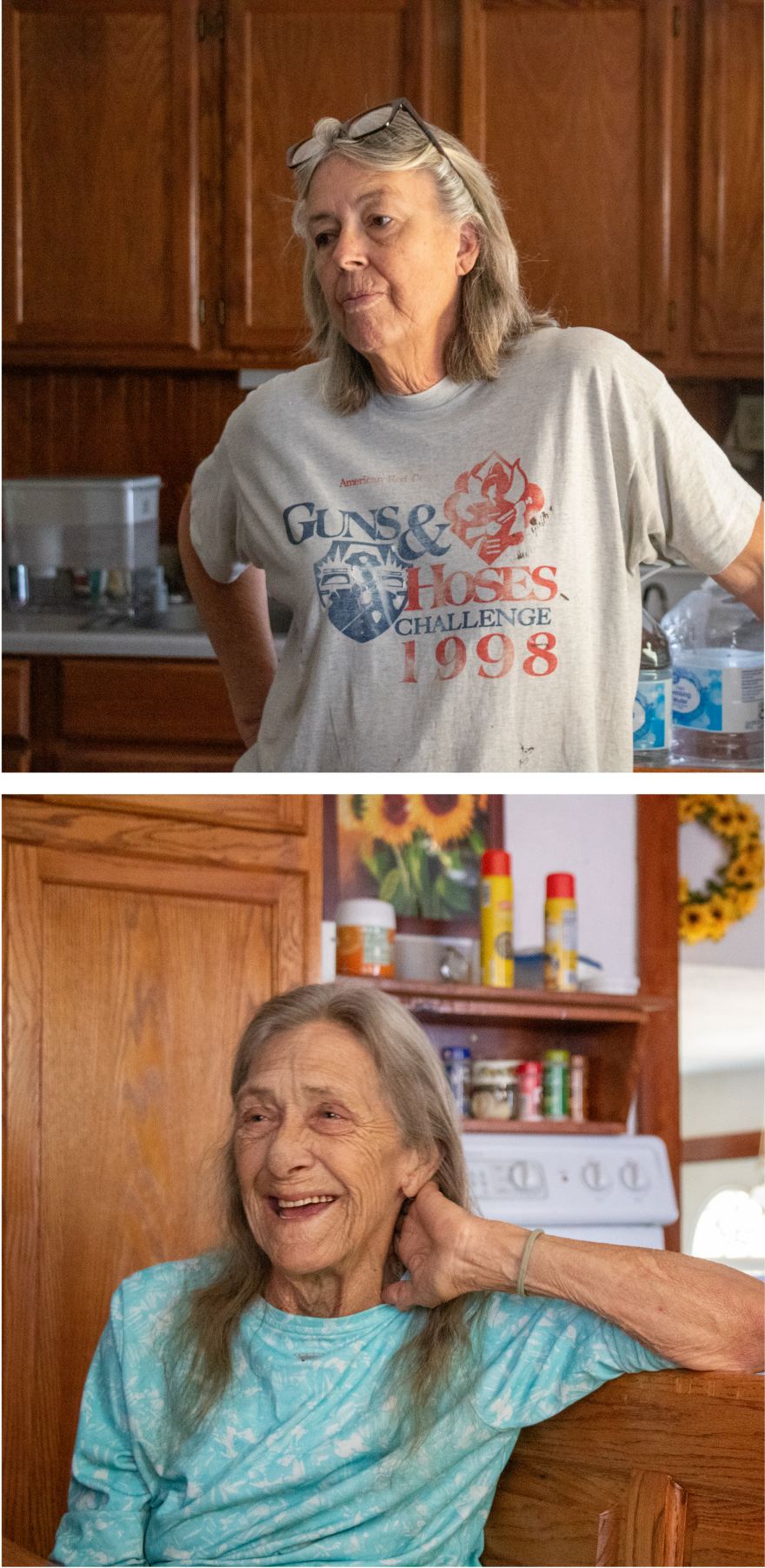 Paula McUsic (top) and Belinda Smith in McUsic's house at Cedar Lake.