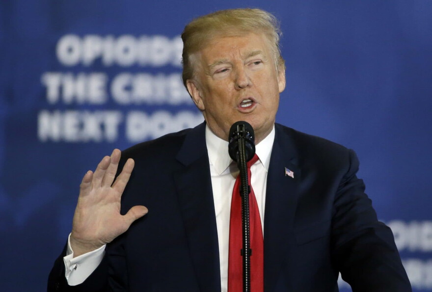 President Donald Trump speaks about his plan to combat opioid drug addiction at Manchester Community College, Monday, March 19, 2018, in Manchester, N.H., even as more Republicans are telling Trump in ever blunter terms to lay off his escalating criticism of special counsel Robert Mueller and his Russia probe. But party leaders are taking no action to protect Mueller from possibly being fired, embracing a familiar strategy with the president -- simply waiting out the storm. (AP Photo/Elise Amendola)