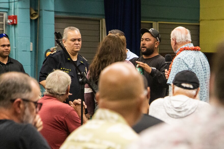 Levi Rita, a North Shore resident, at a North Shore Neighborhood Board meeting, where residents were critical about the lack of government presence during the recent flooding. (March 24, 2026)