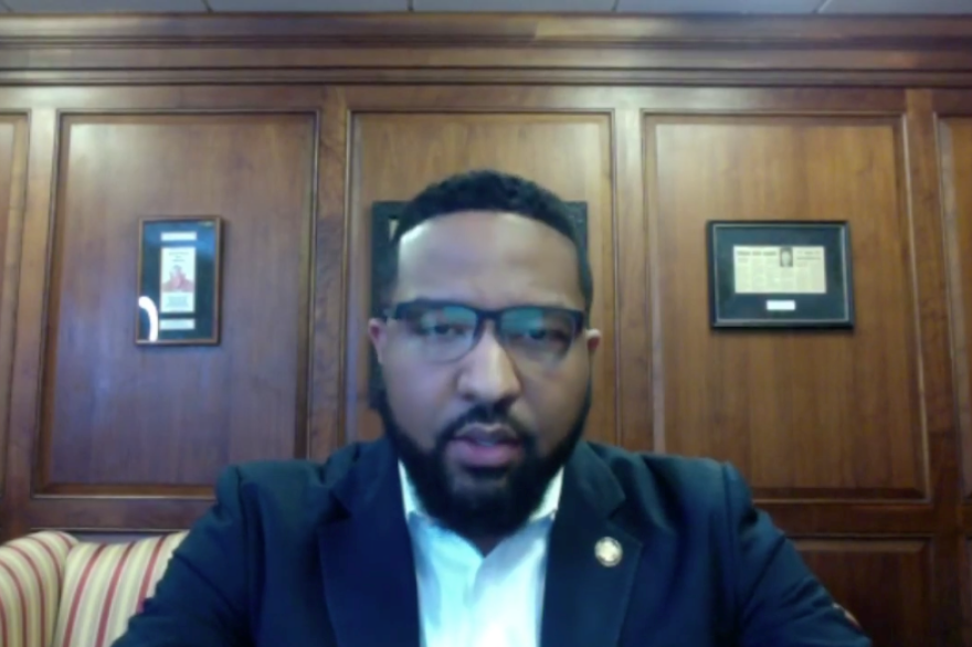 Indiana Sen. Eddie Melton (D-Gary) speaks on a web conference about worker safety.