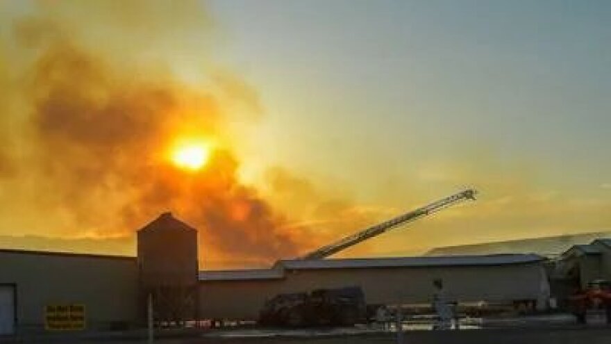 Smoke rises from Oakdell Egg Farm in Lewiston