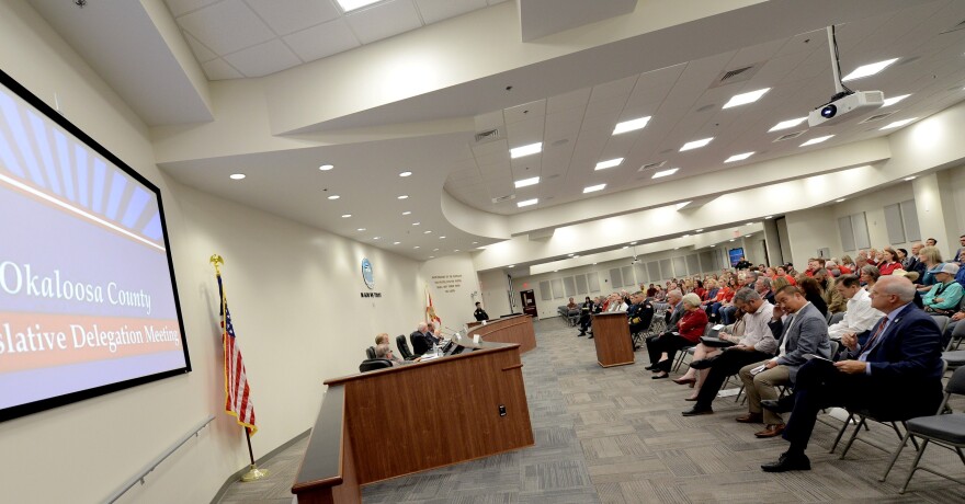 Residents meet at the Okaloosa administrative building Monday, Dec. 6 for the Okaloosa Legislative Delegation.