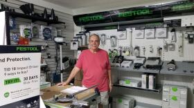 Vlad Moise, 69, stands in his woodworking supply shop in Sarasota, Florida. In November, he applied for an SBA loan to help in recovery after Hurricane Ian.