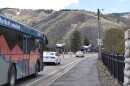 Cars drive through construction on Kearns Boulevard in Park City on April 13, 2026.