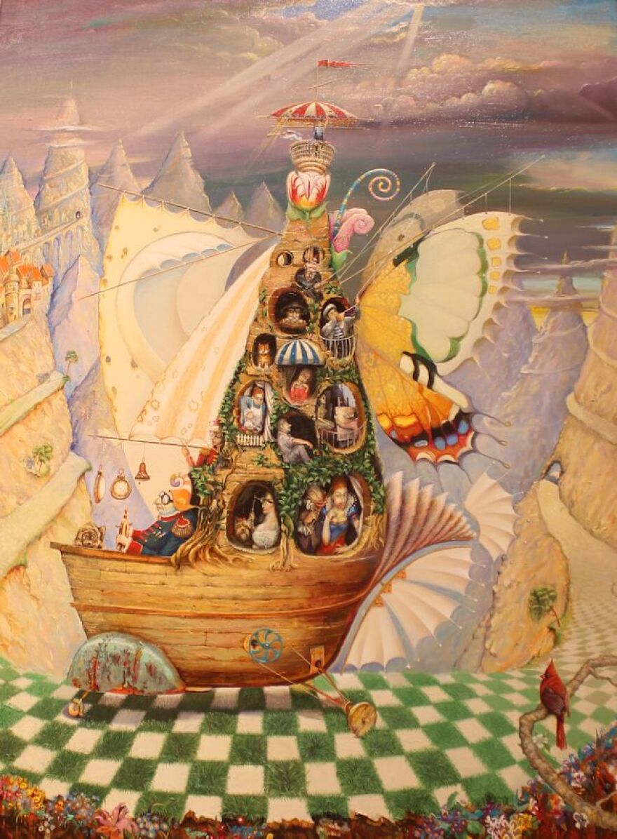 One of several whimsical paintings by artist Vladimir Pailodze on display inside the Marietta Museum of Art & Whimsy.