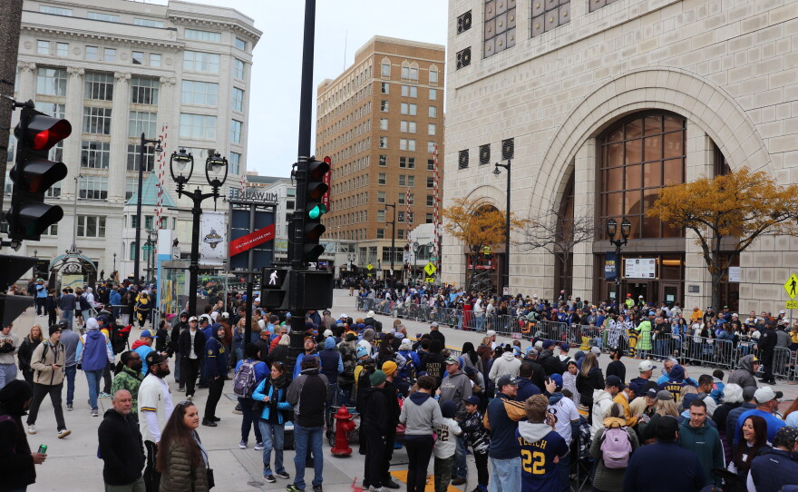 Milwaukee Brewers fans packed downtown Milwaukee Friday morning for a parade celebrating the Brewers' Wednesday night World Series victory over the Tampa Bay Rays.