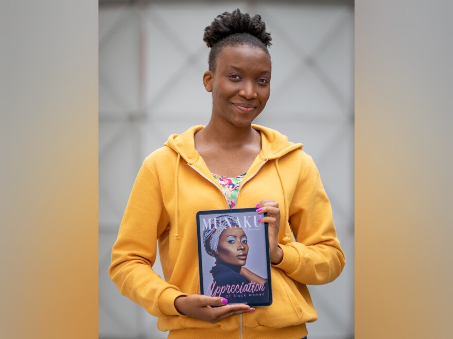 Earlham student Rutendo Magade holds her self-published, online magazine, Munaku.