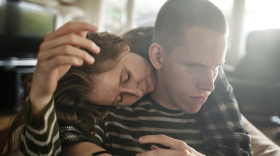 Christine embraces her brother, Peter