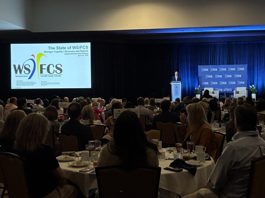 WS/FCS Superintendent Don Phipps speaks at State of Education event.