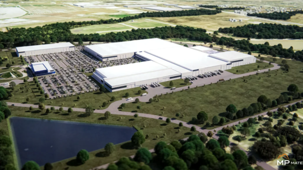 A rendering shows the planned MP Materials 10X site in Northlake. The rare earth magnet manufacturer secured state and county incentives to land the deal, including a $9 million tax abatement in Denton County.