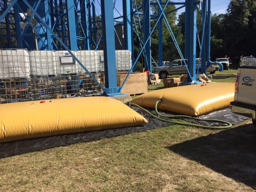 Reverse Osmosis systems set up with soft-shelled tanks on Gladden Street in Columbia