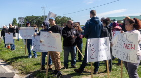 Many correction officers from around the state came to picket against Michigan’s Department of Corrections in St Louis on Tuesday, Sept. 22, 2026. Officers are expressing concerns after a worker was assaulted by an inmate at St. Louis Correctional Facility last week,