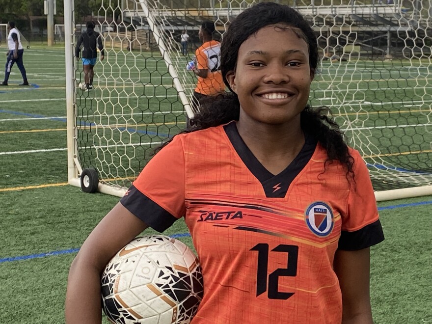  Haitian goalkeeper Nahomie Ambroise at the Little Haiti F.C. soccer park in Miami this summer.