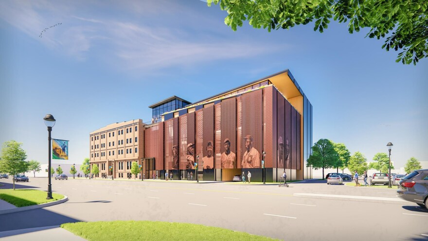 A rendering of the newly-proposed, 30,000-square-foot facility for the Negro Leagues Baseball Museum in the Historic 18th and Vine district.