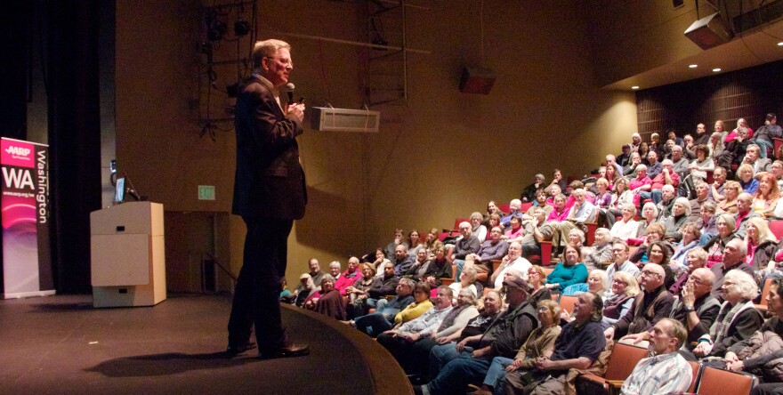 Travel expert Rick Steves speaks at Seattle Central College.