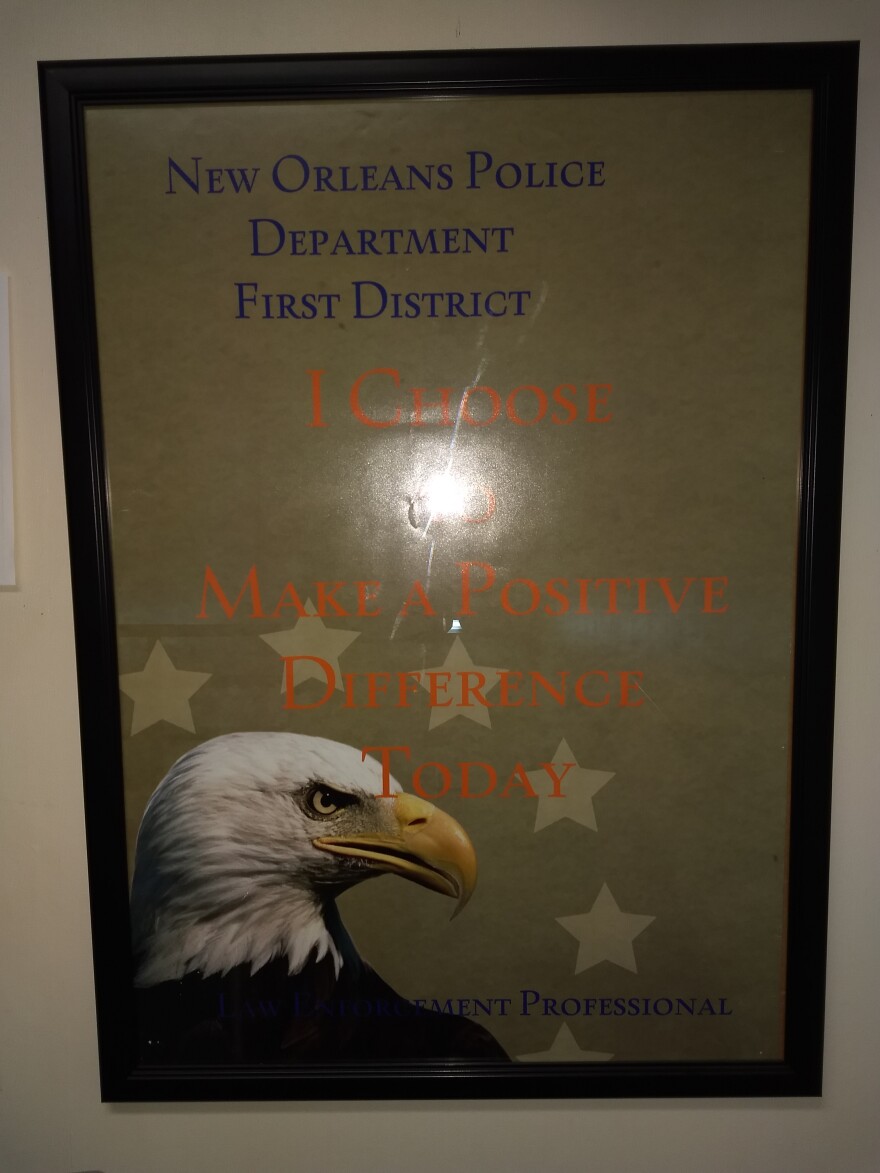 A poster in offices of the NOPD's 1st District Headquaters.