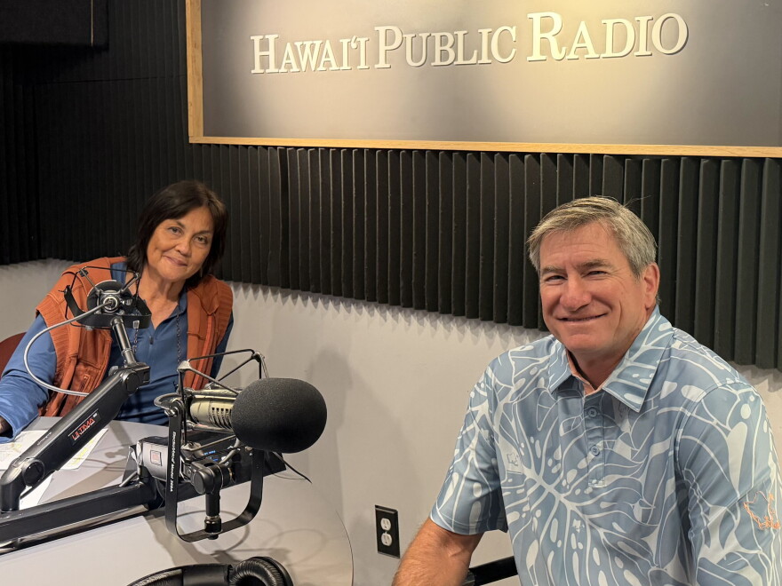HPR's Catherine Cruz, left, with Honolulu City Council Chair Tommy Waters, right, on Aug. 31st, 2026.