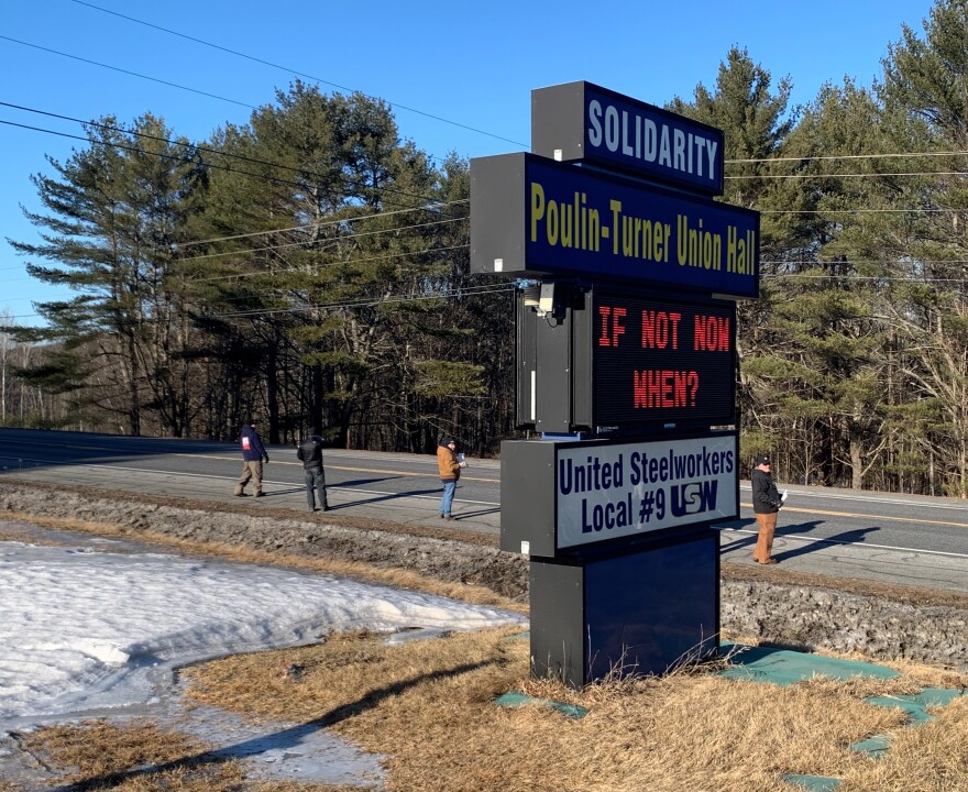 Somerset mill workers rallied outside their union hall on Feb. 24, 2022.