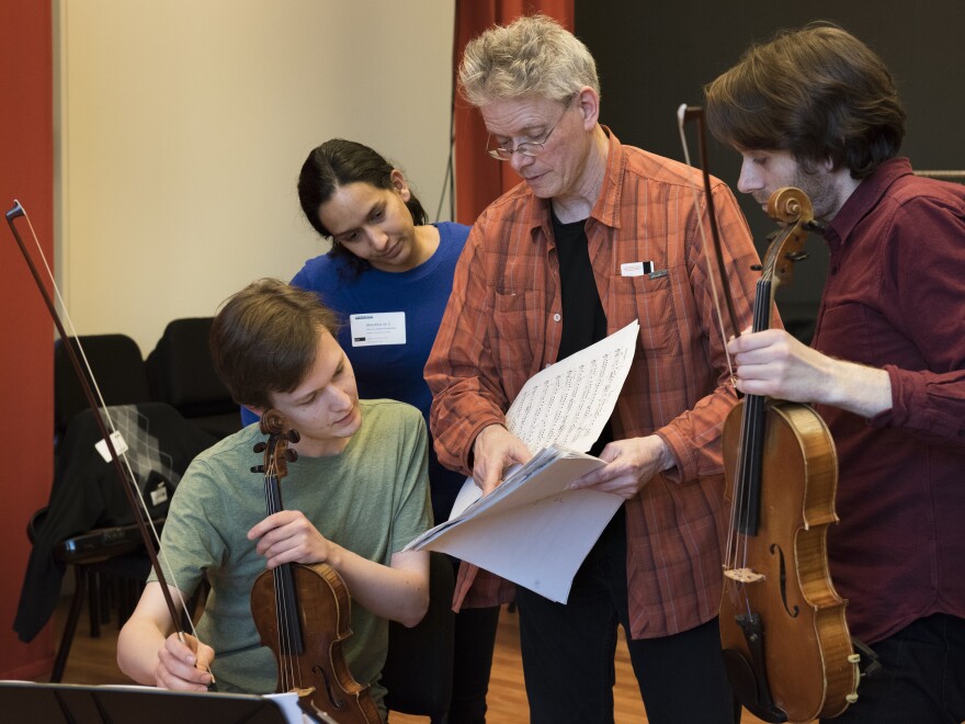 Kronos Quartet led a workshop for young professional string quartets to explore new works commissioned as part of "Fifty For The Future."