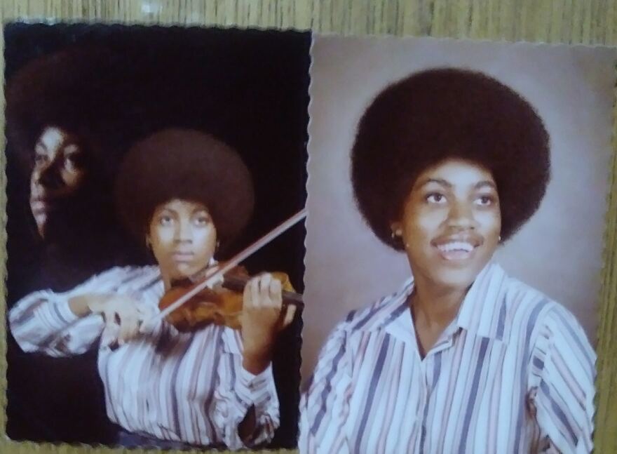 Portraits of poet Semaj Brown as a student at Cass Technical High School in Detroit.