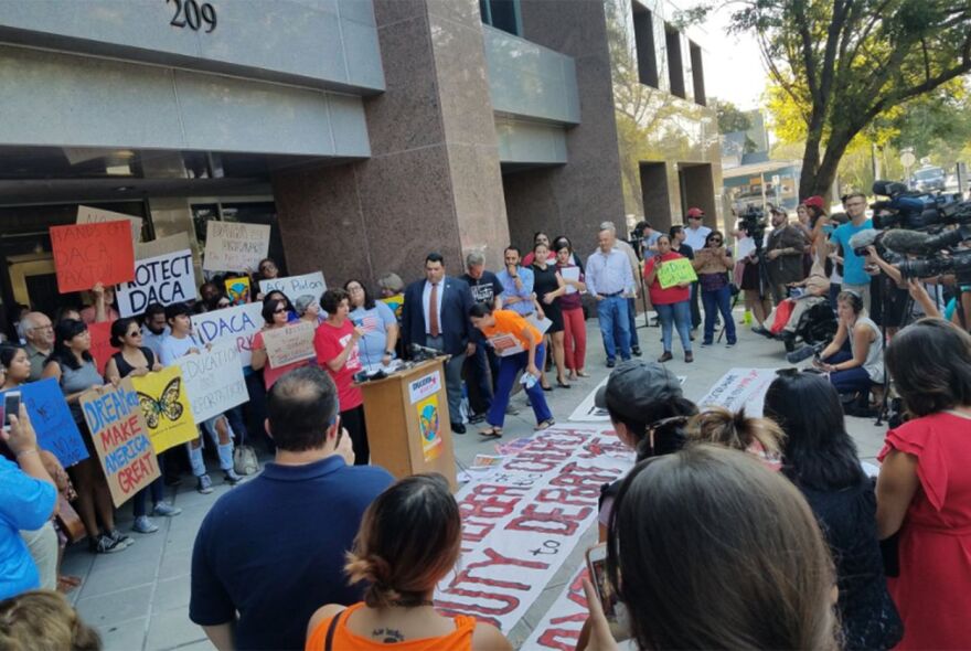 DACA supporters held a press conference in front of the Texas Attorney General's Office in Austin on Sept. 5, 2017, after the Trump administration announced the program was ending.