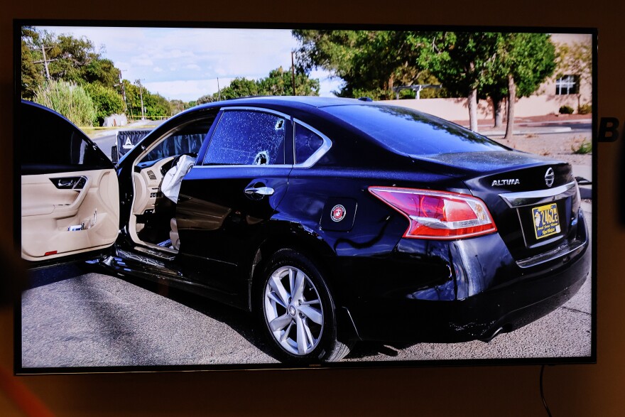 An image shared during the press conference showing the windows after they had been struck by the BCSO bean bag rounds