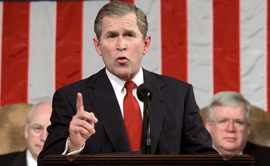 President Bush delivers his first address to a joint session of Congress on Feb. 27, 2001.