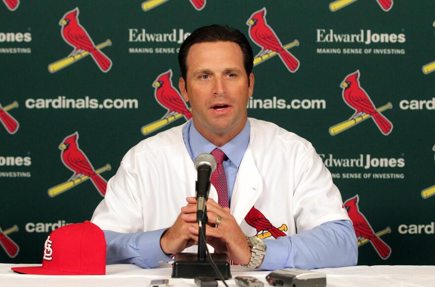 Former St. Louis Cardinals manager Mike Matheny speaks after being introduced as the team's 49th manager on November 14, 2011. The Cardinals fired Matheny on July 14, 2018 after six and a half seasons.