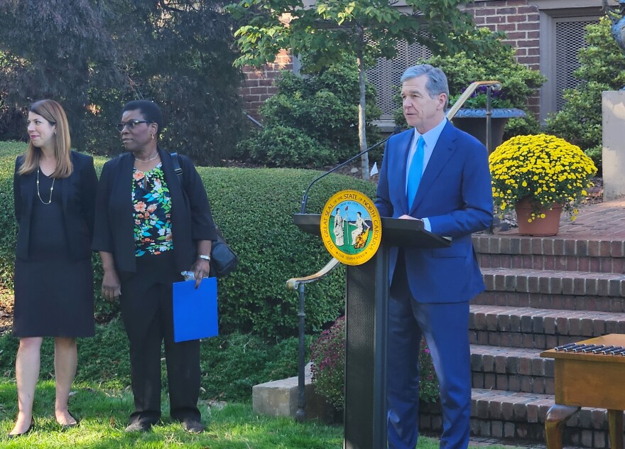 Gov. Roy Cooper speaks at an executive order signing ceremony at the governor's mansion in October.