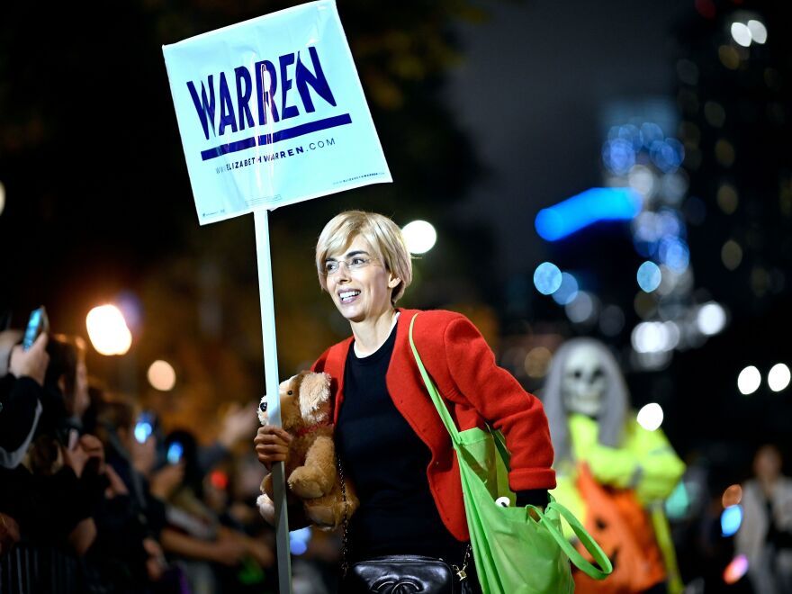 A woman dressed as Sen. Elizabeth Warren for the annual Village Halloween parade in 2019 in New York City.