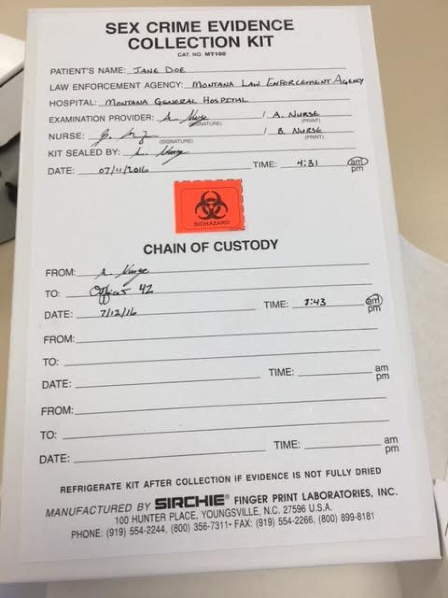 One piece of a mock sexual assault evidence packet on display at the state crime lab on Friday.