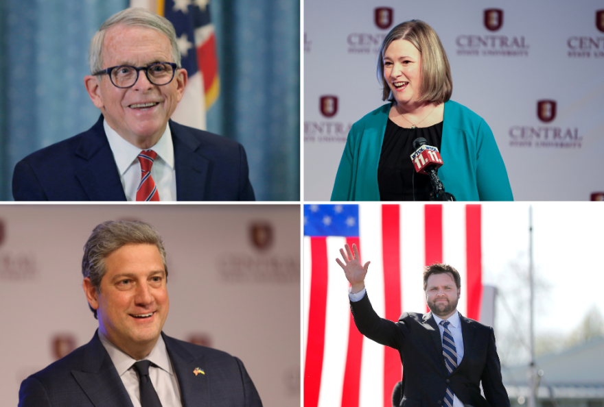 Top left: Mike DeWine, Top Right: Nan Whaley, Bottom left: Tim Ryan, Bottom right: J.D. Vance